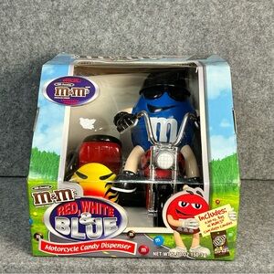 M&M'S Motorcycle Colorful Candy Dispenser Rare BAD BOY Blue Flame Side Car New